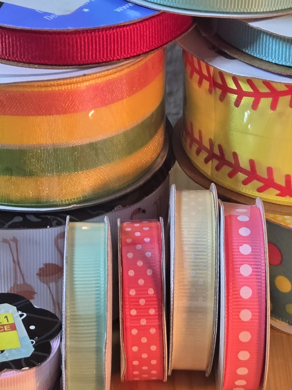 Assorted Decorative Craft Ribbon Bundle - Pink, Yellow, Red, Green, Blue